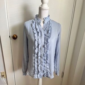 Tuxedo ruffle button up light blue Ann Taylor